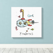 パーソナライズされた水航海の下かわいい潜水艦 キャンバスプリント (インサイチュ (ウッドフロア))