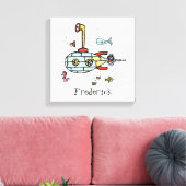 パーソナライズされた水航海の下かわいい潜水艦 キャンバスプリント (インサイチュ (リビング))