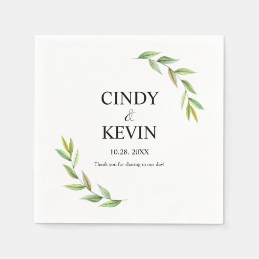 パーソナライズされた水色の緑離れの結婚 スタンダードカクテルナプキン (正面)
