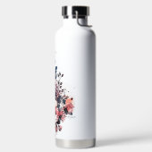 パーソナライズされた水色フローラ ウォーターボトル (左面)