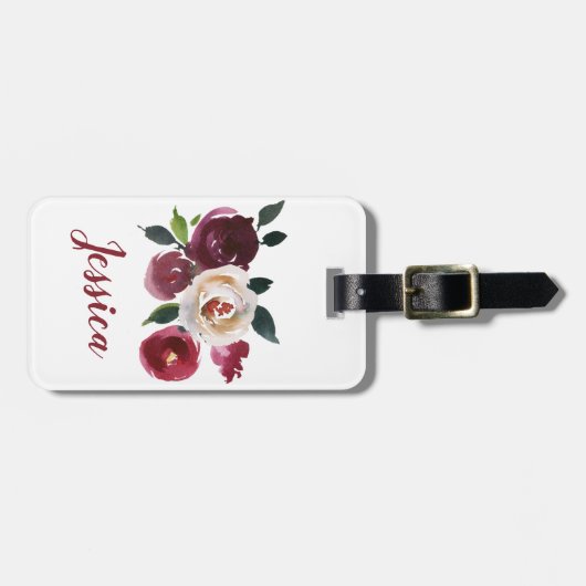パーソナライズされた水色赤と白バラ ラゲッジタグ (正面横)