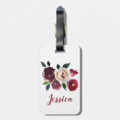 パーソナライズされた水色赤と白バラ ラゲッジタグ (裏面縦)