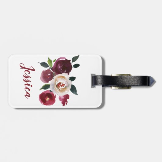 パーソナライズされた水色赤と白バラ ラゲッジタグ (裏面横)
