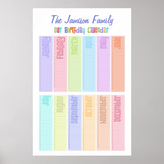 パーソナライズされた永続的な誕生日カレンダー ポスター (正面)
