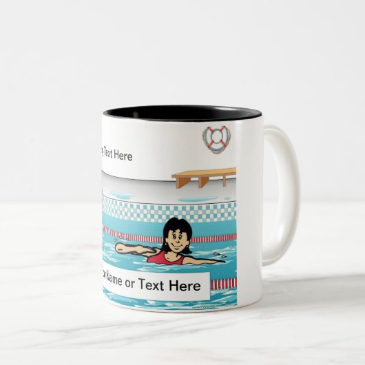 パーソナライズされた泳ぐ人 – 女性漫画 ツートーンマグカップ (正面右)
