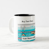 パーソナライズされた泳ぐ人 – 男性の漫画 ツートーンマグカップ (正面左)