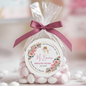 パーソナライズされた洗礼と贈り物ピンクの花 ラウンドシール