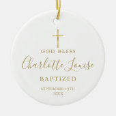 パーソナライズされた洗礼写真金ゴールドシグネチャーガールボーイ セラミックオーナメント (正面)