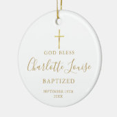 パーソナライズされた洗礼写真金ゴールドシグネチャーガールボーイ セラミックオーナメント (左)