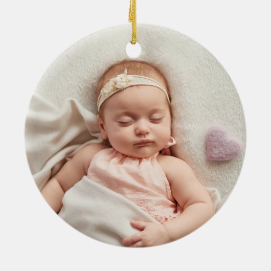 パーソナライズされた洗礼写真金ゴールドシグネチャーガールボーイ セラミックオーナメント (裏面)