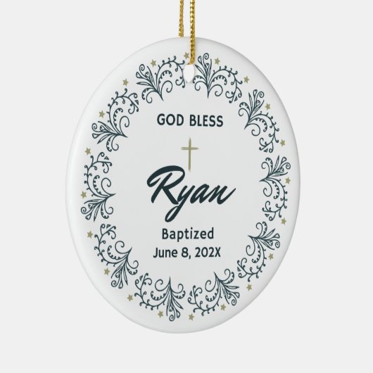パーソナライズされた洗礼少年ギフト写真記念 セラミックオーナメント (右)