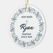 パーソナライズされた洗礼少年ギフト写真記念 セラミックオーナメント (左)