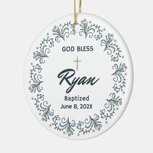 パーソナライズされた洗礼少年ギフト写真記念 セラミックオーナメント (左)