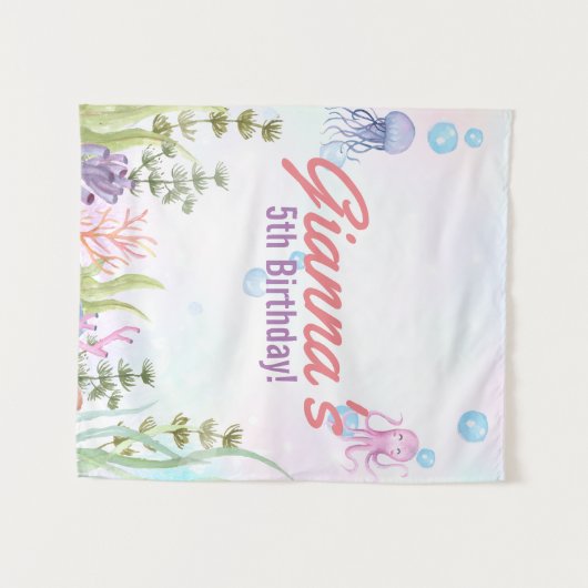 パーソナライズされた海の下の誕生日タペストリーサイン タペストリー (正面(横))