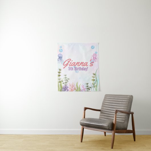 パーソナライズされた海の下の誕生日タペストリーサイン タペストリー (インサイチュ)