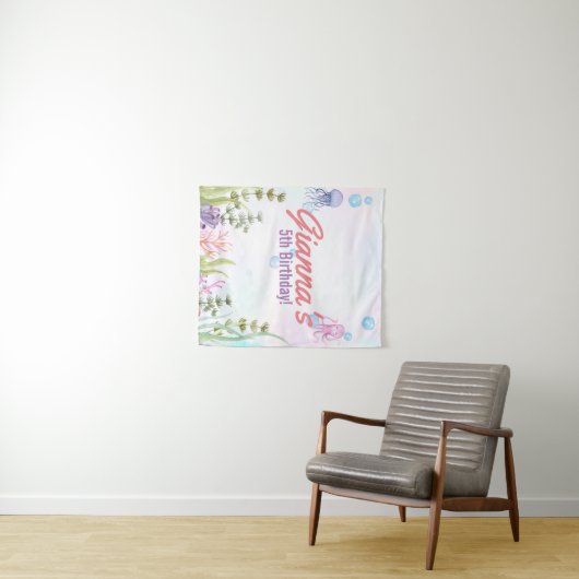 パーソナライズされた海の下の誕生日タペストリーサイン タペストリー (インサイチュ(横))