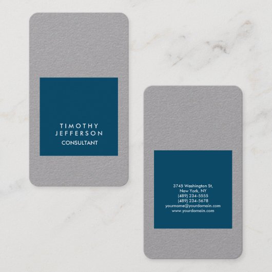 パーソナライズされた海ブルーエレガントグレイ 名刺 (正面/裏面)