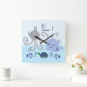パーソナライズされた海ブルーシーライフベビー時計 スクエア壁時計 (ホーム)
