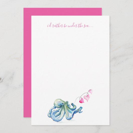 パーソナライズされた海岸文房具水彩タコ ノートカード (正面/裏面)