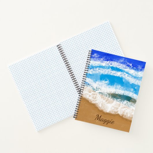 パーソナライズされた海波が砂浜に砕けるビーチ ノートブック (内部)
