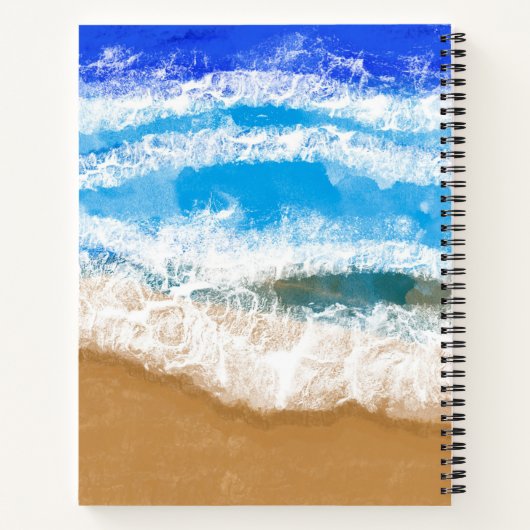 パーソナライズされた海波が砂浜に砕けるビーチ ノートブック (裏面)