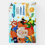 パーソナライズされた海賊の誕生日パーティーバナー　写真 横断幕 (縦)