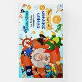 パーソナライズされた海賊の誕生日パーティーバナー　写真 横断幕 (縦)