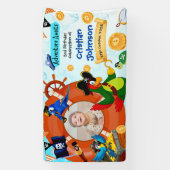 パーソナライズされた海賊の誕生日パーティーバナー　写真 横断幕 (縦)