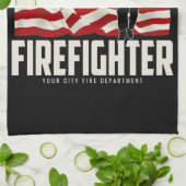 パーソナライズされた消防士の救出アメリカ国旗の愛国心 キッチンタオル (折り畳み)