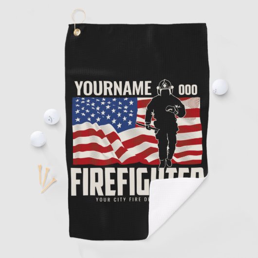 パーソナライズされた消防士の救出アメリカ国旗の愛国心 ゴルフタオル (インサイチュ)