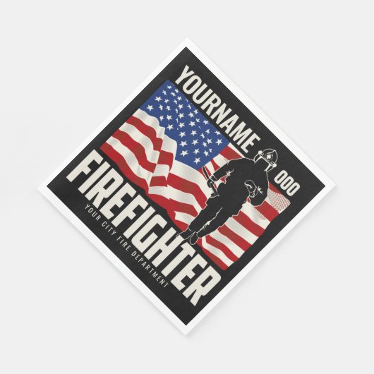 パーソナライズされた消防士の救出アメリカ国旗の愛国心 スタンダードランチョンナプキン (角)
