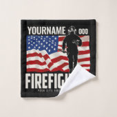 パーソナライズされた消防士の救出アメリカ国旗の愛国心 バスタオルセット (ウォッシュタオル)