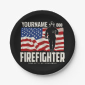 パーソナライズされた消防士の救出アメリカ国旗の愛国心 ペーパープレート (正面)