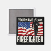 パーソナライズされた消防士の救出アメリカ国旗の愛国心 マグネット (正面/裏面)