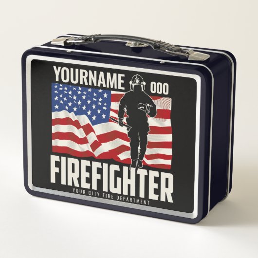 パーソナライズされた消防士の救出アメリカ国旗の愛国心 メタルランチボックス (裏面)