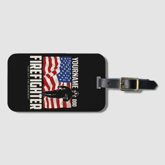 パーソナライズされた消防士の救出アメリカ国旗の愛国心 ラゲッジタグ (正面横)