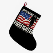パーソナライズされた消防士の救出アメリカ国旗の愛国心 ラージクリスマスストッキング (正面 (吊り時))