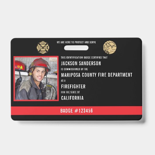 パーソナライズされた消防士従業員写真ID バッジ (正面)