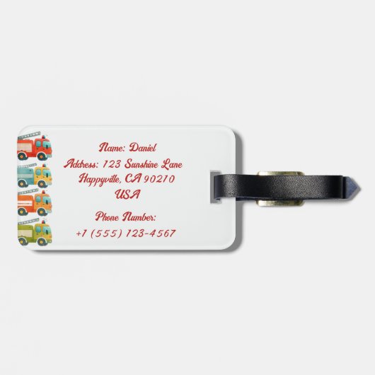 パーソナライズされた消防車の荷札子供へ ラゲッジタグ (裏面横)