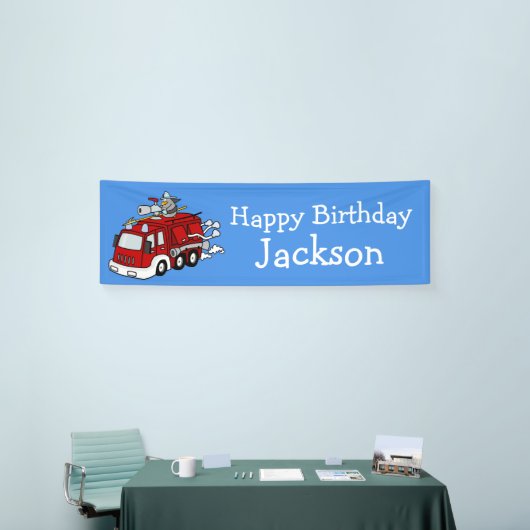 パーソナライズされた消防車ボーイ誕生日バナー 横断幕 (トレードショー)