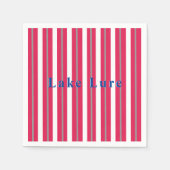 パーソナライズされた湖またはビーチ赤ストライプの白 スタンダードカクテルナプキン (正面)