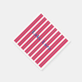 パーソナライズされた湖またはビーチ赤ストライプの白 スタンダードカクテルナプキン (角)