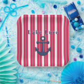 パーソナライズされた湖またはビーチ赤ストライプの白 ペーパープレート (パーティー)