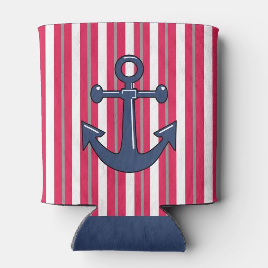 パーソナライズされた湖またはビーチ赤ストライプの白 缶クーラー