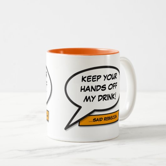 パーソナライズされた漫画書のスおもしろいピーチバブル ツートーンマグカップ (正面右)