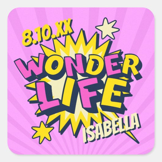 パーソナライズされた漫画誕生日 スクエアシール (正面)