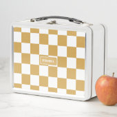 パーソナライズされた無市松模様に料金ゴールドダストイエロー メタルランチボックス (インサイチュ)