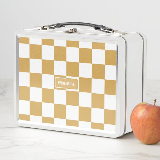 パーソナライズされた無市松模様に料金ゴールドダストイエロー メタルランチボックス (インサイチュ)