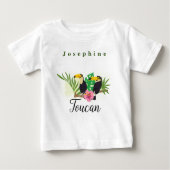 パーソナライズされた熱帯テーマトゥーカンフラワーハイビスカス ベビーTシャツ (正面)