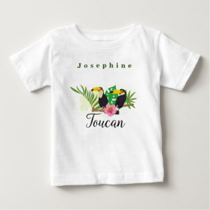 パーソナライズされた熱帯テーマトゥーカンフラワーハイビスカス ベビーTシャツ
